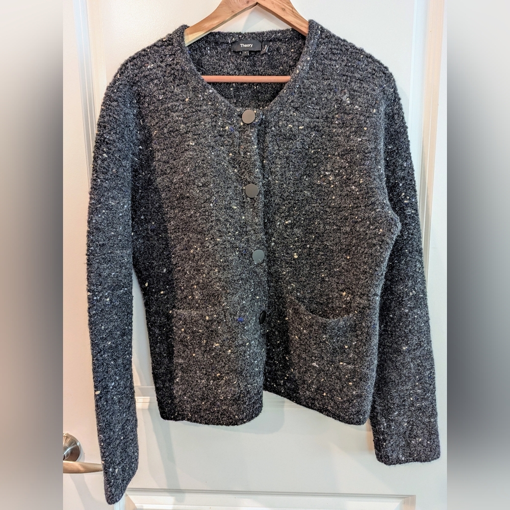 Theory Wool Tweed Boucle Button Up Cardigan Large - Picture 2 of 11